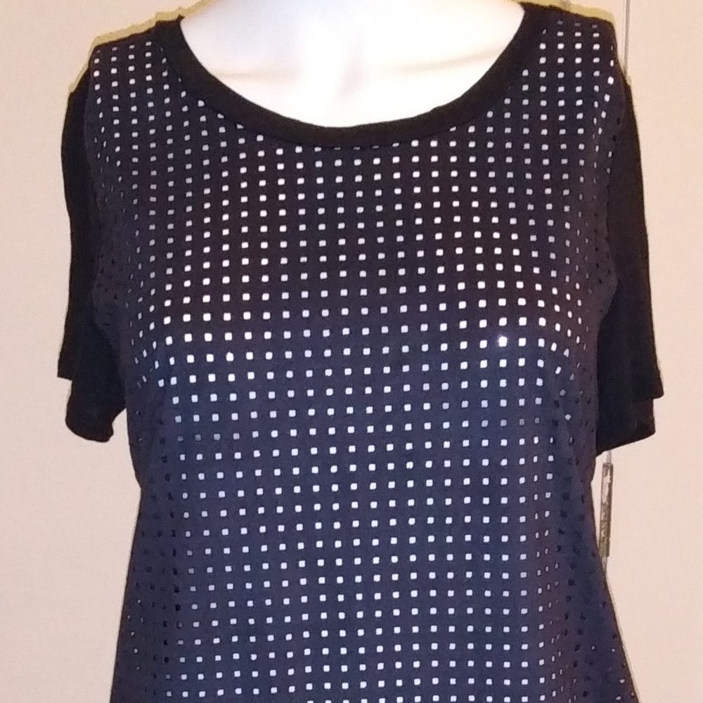 Black Mesh Short-Sleeve Blouse